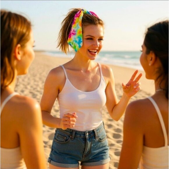 Ana Accessories ✦ Tie-Dye Hair Scrunchie ✦ Ribbon Scarf Ponytail Holder NWT - Picture 5 of 7